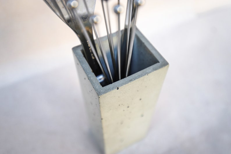 Concrete Utensil Holder, Concrete Utensil Crock, Concrete Kitchen Tool Holder, Geometric Vase, Concrete Utensil Organizer, Concrete Pot