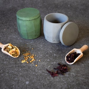 Concrete Spice Jar with Lid, Loose Leaf Tea Storage, Cement Pantry or Countertop Containers,  Modern Minimalist Kitchen Accessories