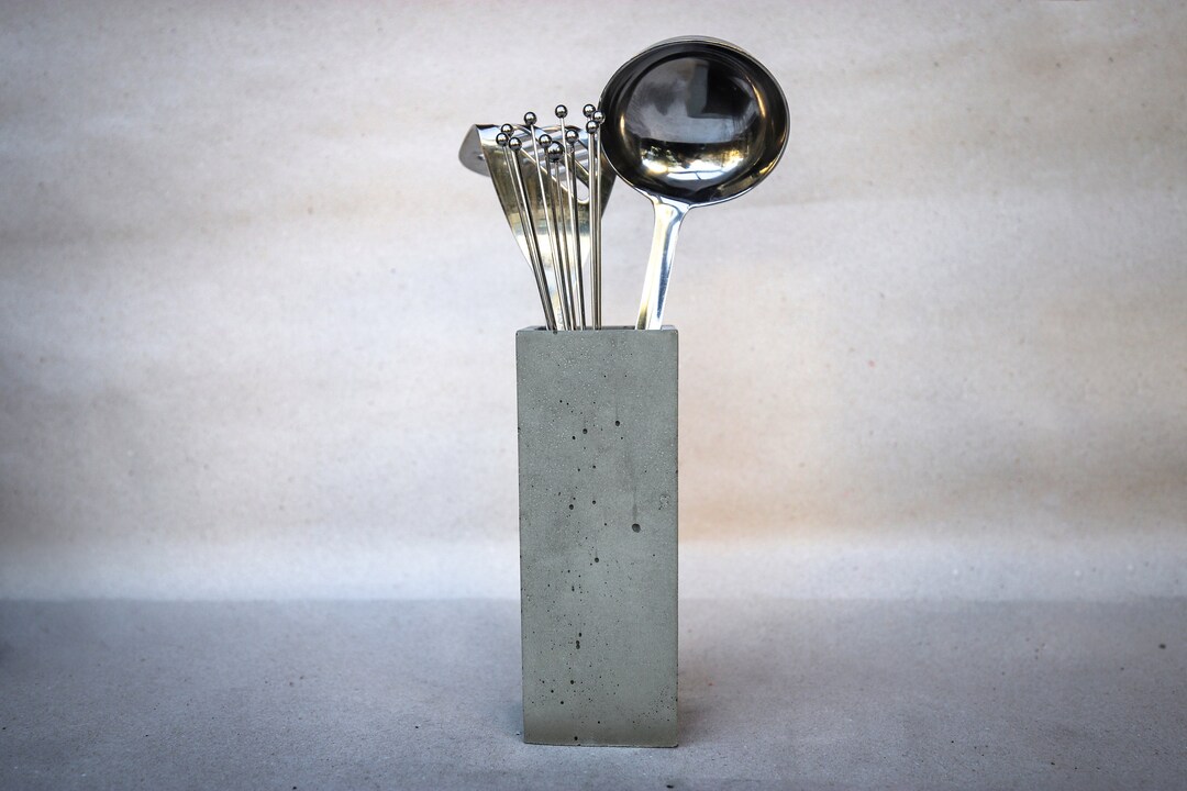 Utensil Crock Concrete Utensil Holder Kitchen Utensil Etsy