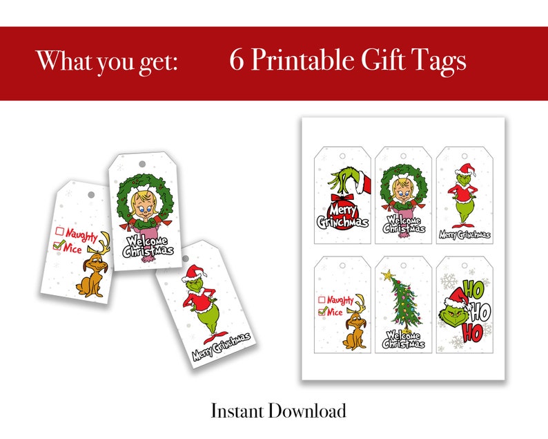 Christmas Grinch Gift Tags Printable Funny Christmas Gift Tags - Etsy