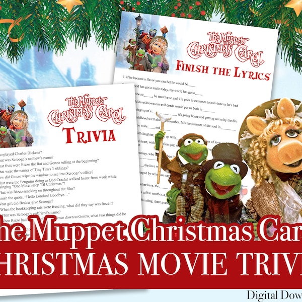 Muppet Christmas Trivia Printable Christmas Games, Muppet Christmas Carol Trivia Christmas Games Printable, Muppet Christmas Movie Trivia