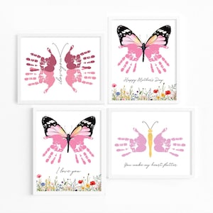 5 Butterfly Handprint Mothers Day Art Keepsake, Wildflower Mothers Day Butterfly Handprint, Personalized Gifts For Mom Mothers Day Printable
