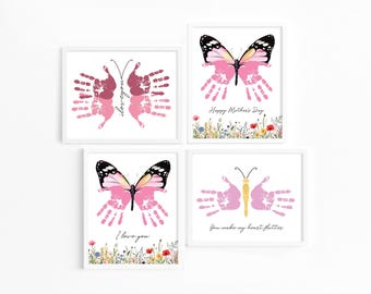 5 Butterfly Handprint Mothers Day Art Keepsake, Wildflower Mothers Day Butterfly Handprint, Personalized Gifts For Mom Mothers Day Printable