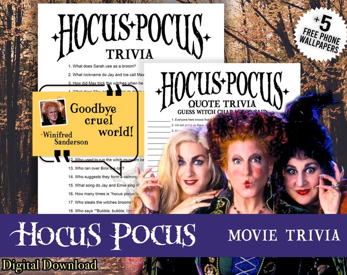 Hocus Pocus Trivia Printable Halloween Game, Hocus Pocus Quotes ...