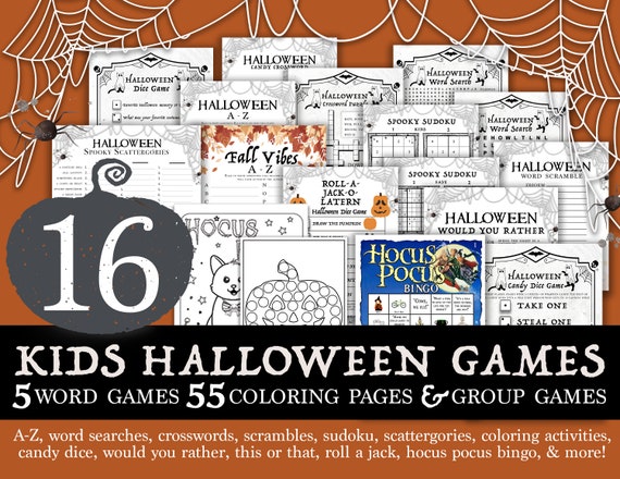 Kids Printable Halloween Games Bundle Printable Halloween Party Games for Kids, Halloween Bingo,  Halloween Games, Halloween Coloring Pages,