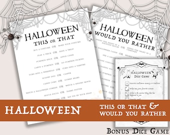Halloween Would You Rather, Halloween This or That, Fun Halloween Games Printable Halloween Party Games for Kids, Adults, Family Game Nights