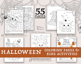 Halloween Coloring Pages For Kids, Color by Number, Connect the Dots, Kids Halloween Coloring Pages Printable Halloween Party Games For Kids