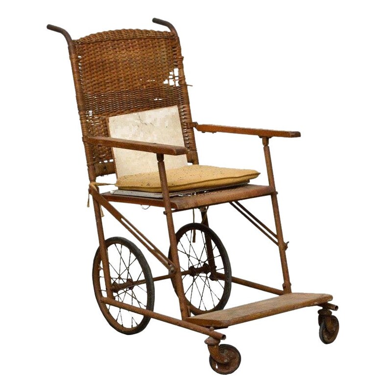 Antique Early 20th Century Antique Oak and Wicker Wheelchair Etsy