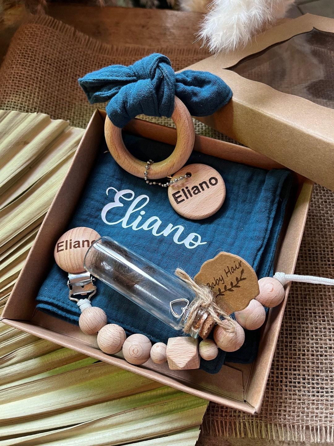 Cotton Gas Birth Box Hair Flask With Pacifier Clip, Swaddle Comforter