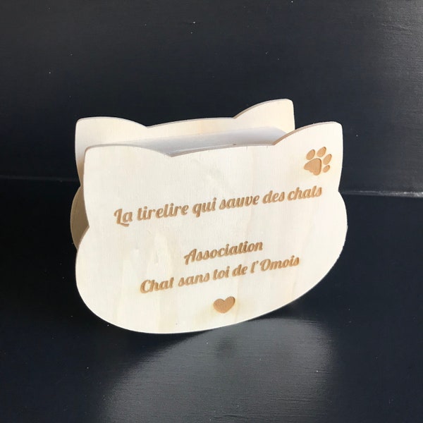 Tirelire en bois en forme de chat personnalisable