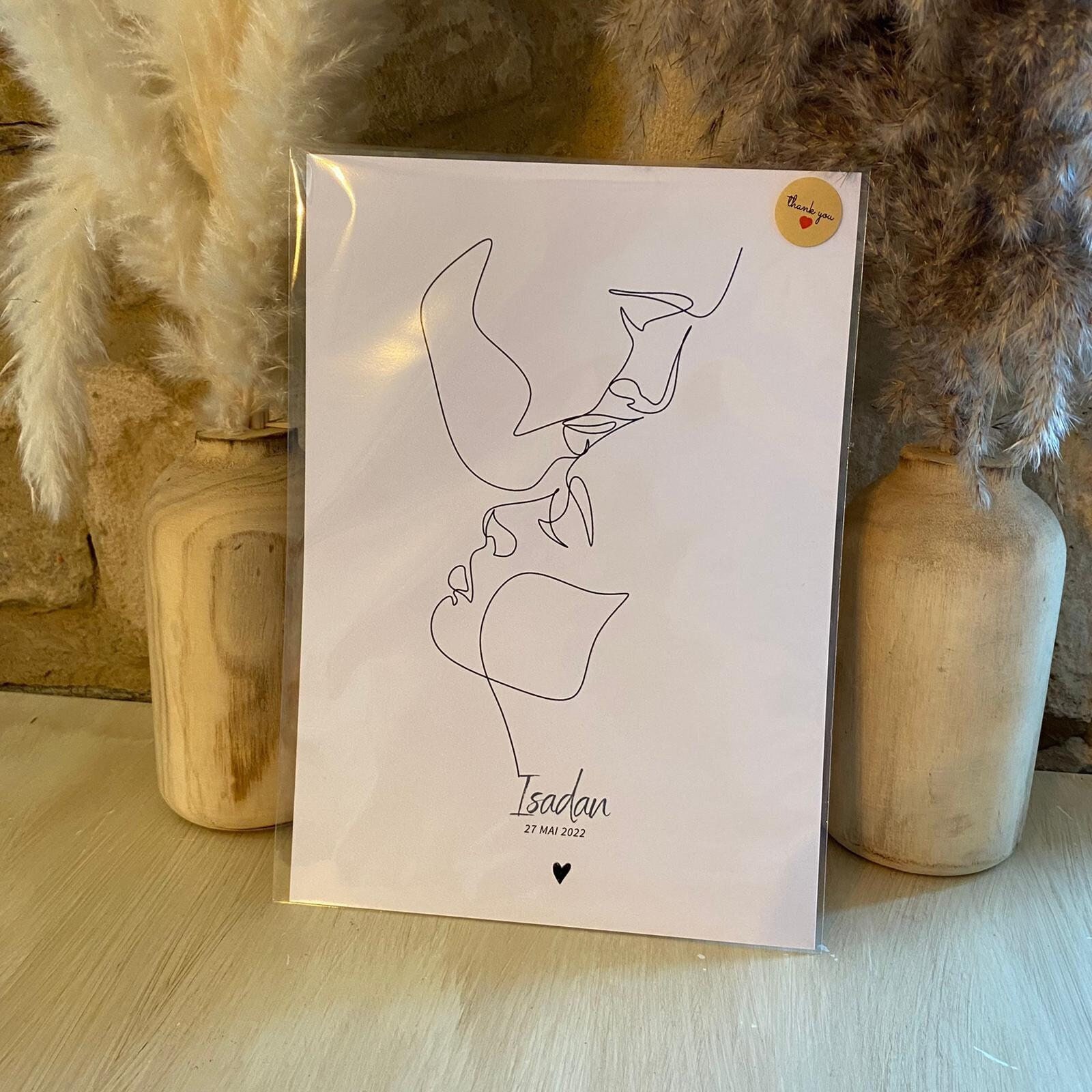 Illustration Couple, Cadeau Duo, Saint Valentin, Amour, Décoration