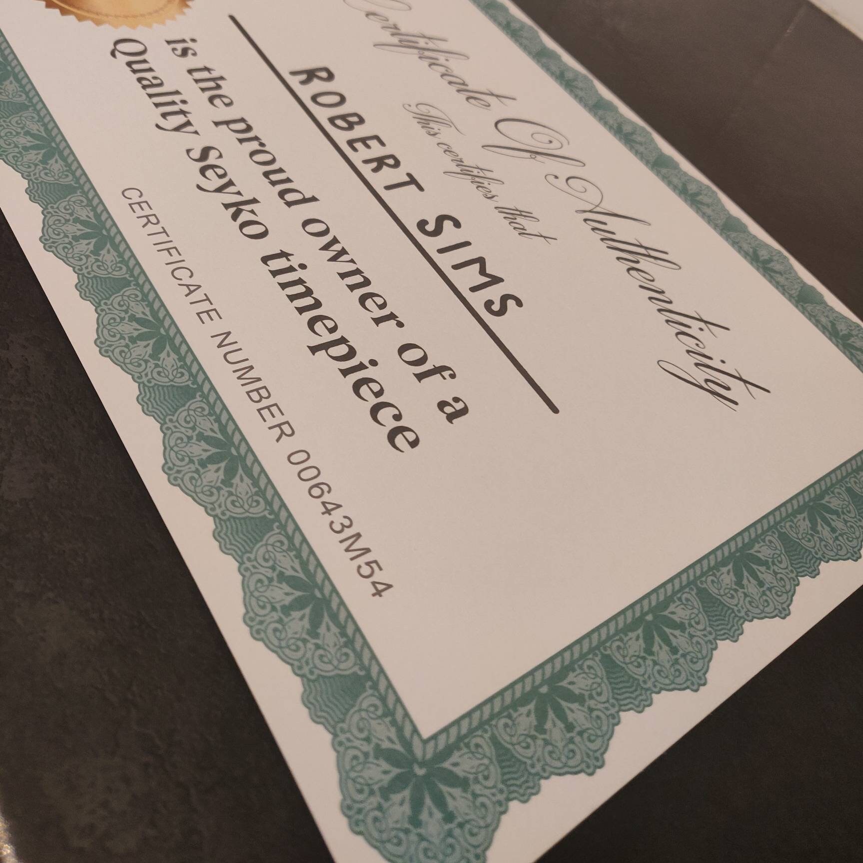 Quality seyko timepiece 2025 certificate