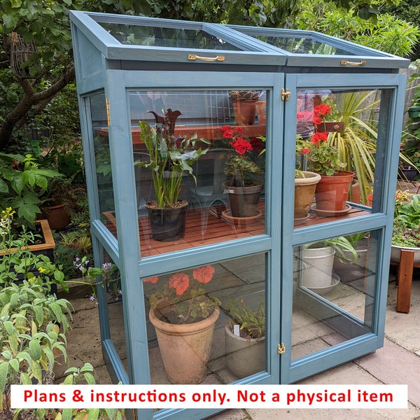 Mini Greenhouse DIY Woodworking PLANS - Instant PDF download, traditional style, 120wx60dx150h cm compact design, full instructions inc