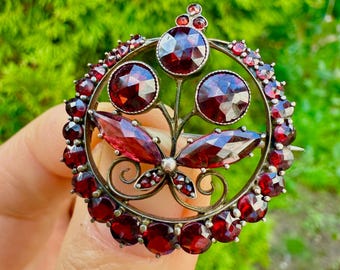 アンティーク ボヘミアン ガーネット クローバー ブローチ：エドワード