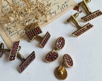 Unisex silver  Cufflinks with Bohemian Garnet rose cut stones, 1910 unisex