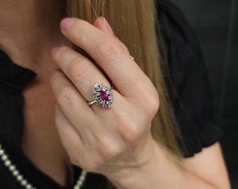 Antique Art Deco silver ring with Diamond Paste . Vintage cocktail ring