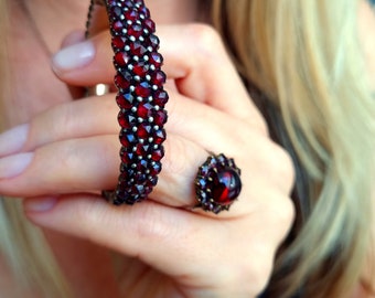 Antique Bohemian garnet silver bracelet for kids  from 1850-1900 rose cut garnet Stones Pyrope perfect condition Bangle