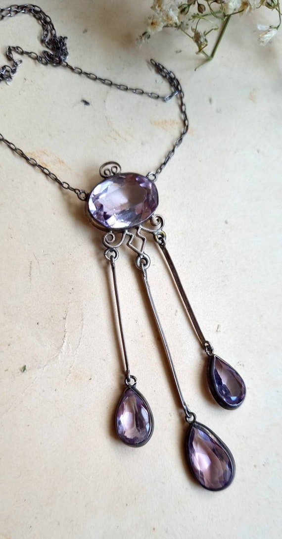 Antique natural amethyst! Edwardian silver neckla… - image 6