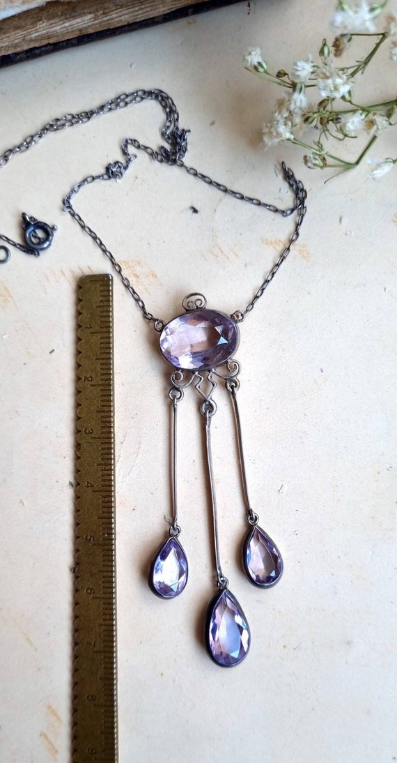 Antique natural amethyst! Edwardian silver neckla… - image 8