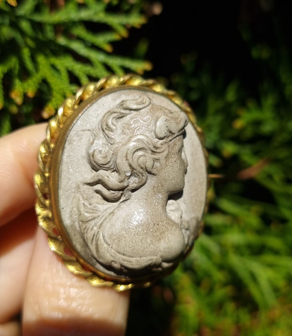 Antique Victorian era lava brooch . Goddess of lo… - image 8