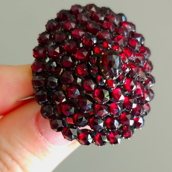 Antique Bohemian garnet- Pyrope rose cut stones Victorian brooch Circa 1850-1880. Amazing condition. Czechoslovakia! Free shipping