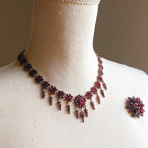 Antique Bohemian Garnet Necklace choker Circa 1850 Rose Cut Pyrope Rare Victorian Collectible Jewelry Czech Garnets wedding gift for her