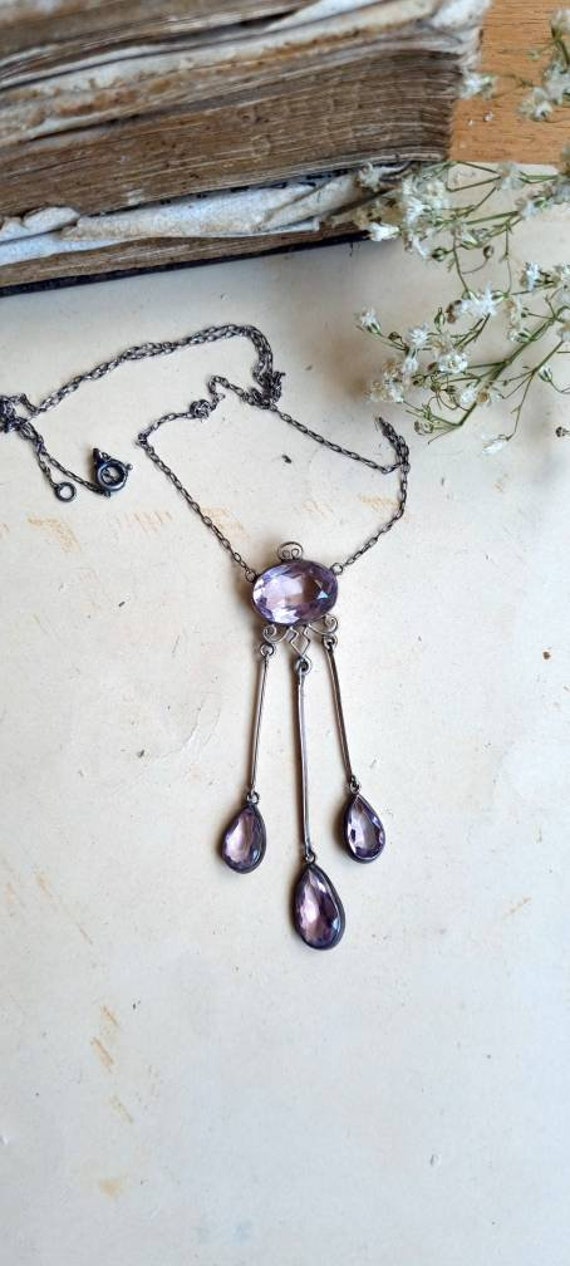 Antique natural amethyst! Edwardian silver neckla… - image 9