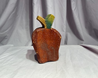 Vintage Wooden Hand-Carved Apple With Stem