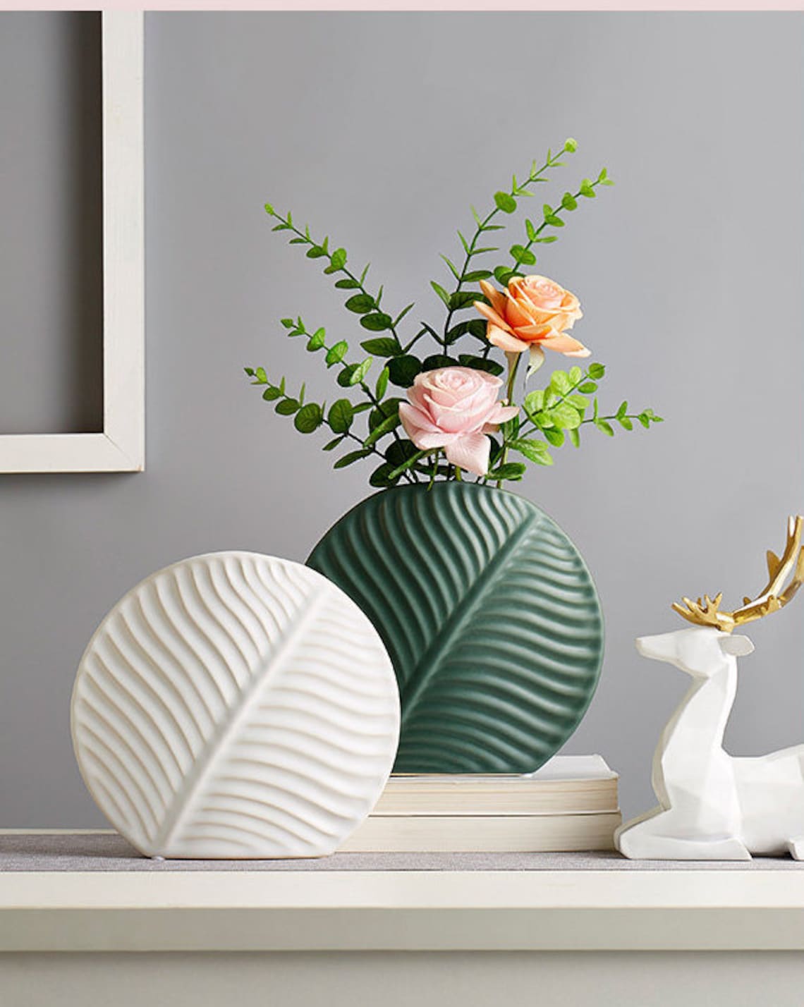 Ceramic Round Flat Leaf Flower Vase Nordic Home Decoration | Etsy