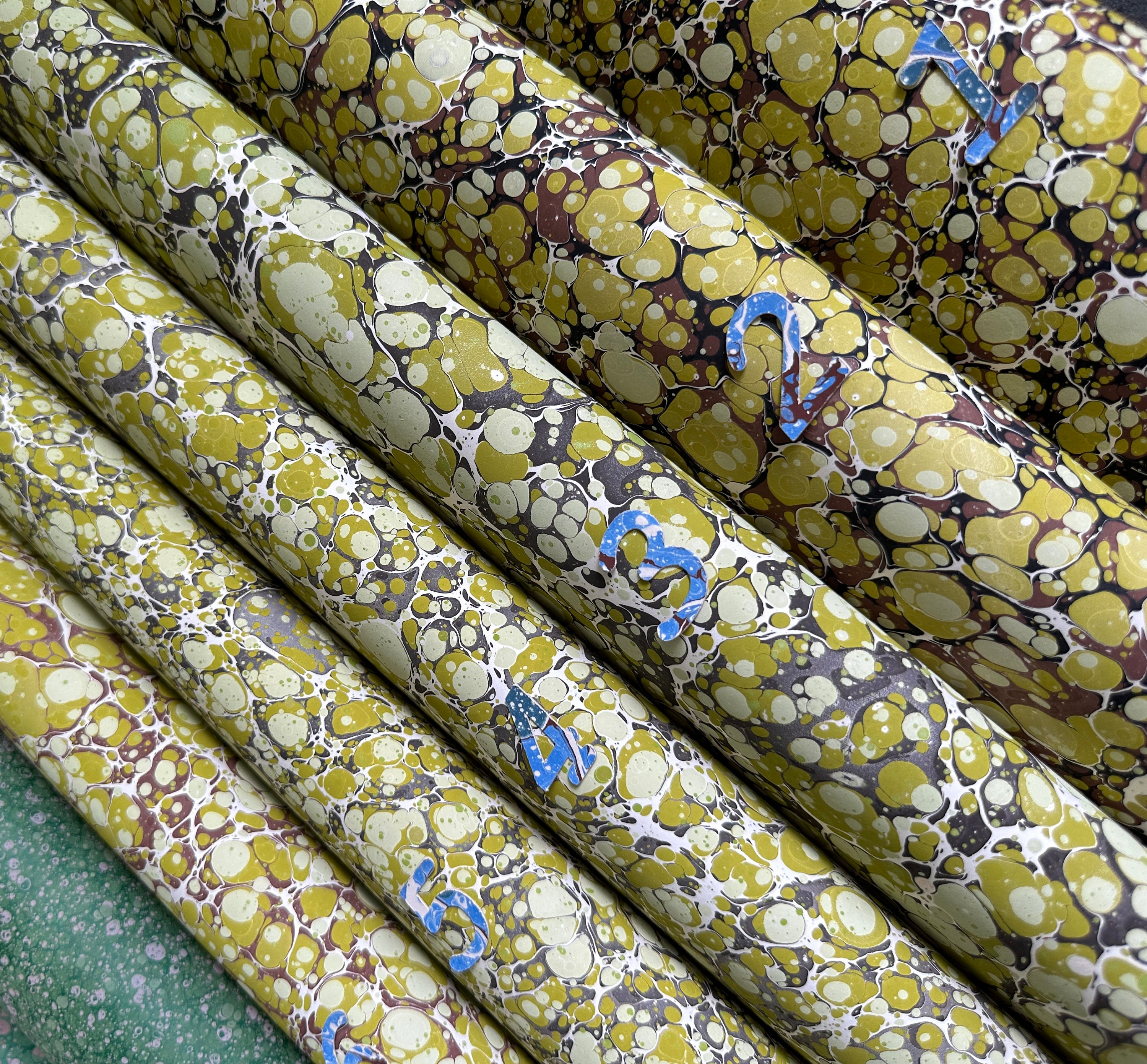 Hand Marbled Paper. Green Stone Collection. Large Sheet