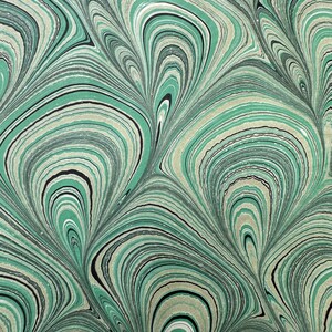 6 fogli di carta marmorizzata a mano formato A2. Confezione pavone verde menta *secondi*