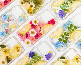 Pressed Lemon Flower Phone Case, Floral iPhone 17 16 15 14 13 12 11 Pro Max X 8 SE case, Samsung S24 S25 case, Google Pixel 7 8 9 Pro case
