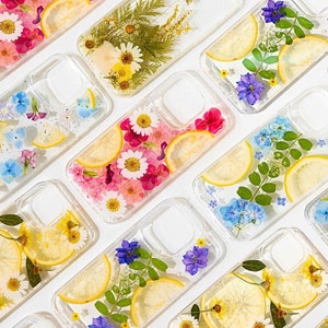 Coque de portable fleurs de citron pressées, coque florale pour iPhone 16 15 14 13 12 11 Pro Max X 8 SE, coque Samsung S23 S24 S25, coque Google Pixel 7 8 9 Pro