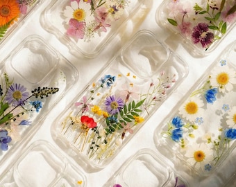 Real Pressed Wildflower Phone Case, Clear Protective Floral Resin Cover