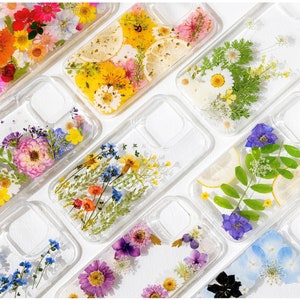 Coque de portable véritable fleur pressée pour iPhone 16 15 14 13 12 11 Pro Max X SE, coque Samsung S23 S24 25 Ultra, coque Google Pixel 8 9 Pro