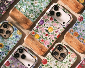 Personalized Printed Stained Glass Wildflower Magsafe Phone Case – Custom Name Mosaic Floral Cover for iPhone 17 16 15 14 13 Pro Max