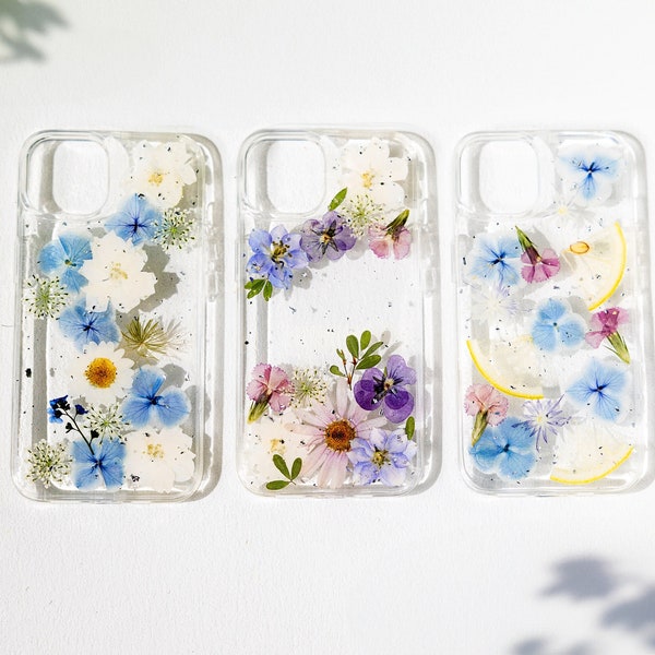 Handmade Pressed Flower for iPhone 15 14 13 12 11 Pro Max X SE phone case, Samsung Galaxy S22 S23 S24 Ultra case, Google Pixel 7 8 Pro case