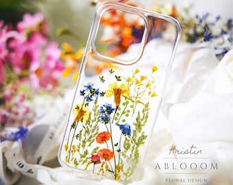 Real Pressed Flower Phone Case for iPhone 15 14 13 12 11 Pro Max XR X XS case, Floral Phone Cover, Unique Pressed Flower Case - Gif for her