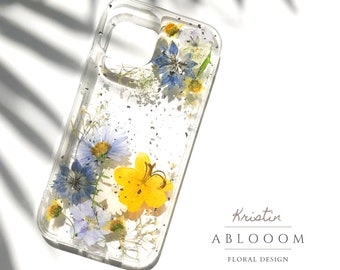 Funda para teléfono con estampado de flores prensadas para iPhone SE, 7, 8 Plus, X, XR, 11, 12, 13, 14 Pro Max, Samsung Galaxy S21, S22 FE y Google Pixel 5, 6 y 7 Pro.