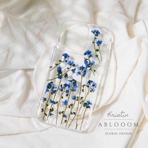 Étui pour iPhone 16 15 14 13 12 11 Pro, Forget me not, fleurs pressées, étui Samsung S22 S23 S24 S25 Ultral, étui Google Pixel 6 7 8 9 Pro