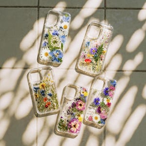 Handmade Pressed Flower Phone Case, Clear Floral Cover, Dried Wildflower Design