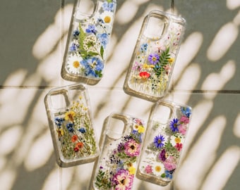 Handmade Pressed Flower Phone Case, Clear Floral Cover, Dried Wildflower Design