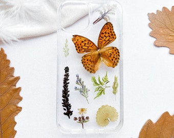 Pressed flower Butterfly phone case for iPhone 8 X 11 12 13 14 15 16 pro max case, Samsung S20 S21 S22 s24 fe,Google Pixel 6 7 8 Pro case