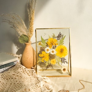 Pressed flower frame pressed flowers pressed art flower gift botanical art collage Stained-glass decor Flower lovers gift Floral room decor