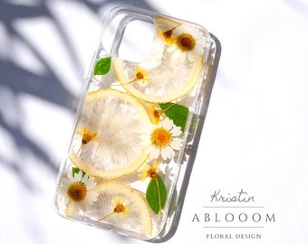 Pressed Flower lemon phone case for iPhone SE 8 X 11 12 13 14 15 16 pro max, Samsung S22 s23 S24 S25 Ultra case, Google pixel 6 7 8 pro case