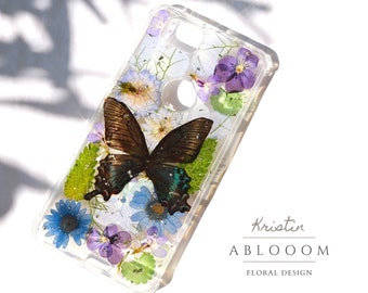 Pressed Flower Butterfly iPhone 7 8 X 11 12 13 14 15 16 17 pro max phone case for Samsung s20 S21 S22 S23 case, Google Pixel 5 6 7 pro case