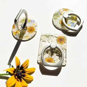 Handmade Pressed dried Phone Ring Holder - Daisy Lover / Christmas gift Mother's Day Gift Easter Gift for her