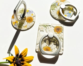 Handmade Pressed dried Phone Ring Holder - Daisy Lover / Christmas gift Mother's Day Gift Easter Gift for her
