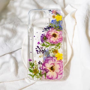 Étui pour téléphone avec fleurs pressées roses véritables, étui pro max pour iPhone 16 15 14 13 12 11, étui Ultral pour Samsung A72 22 23 24, étui pour Google Pixel 6 7 8 9 Pro