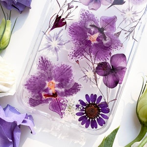 Purple Pressed flower phone case for iPhone 15 14 13 12 11 pro max X SE case, Samsung Galaxy S22 S23 Ultra case, Google Pixel 6 7 8 pro case image 4